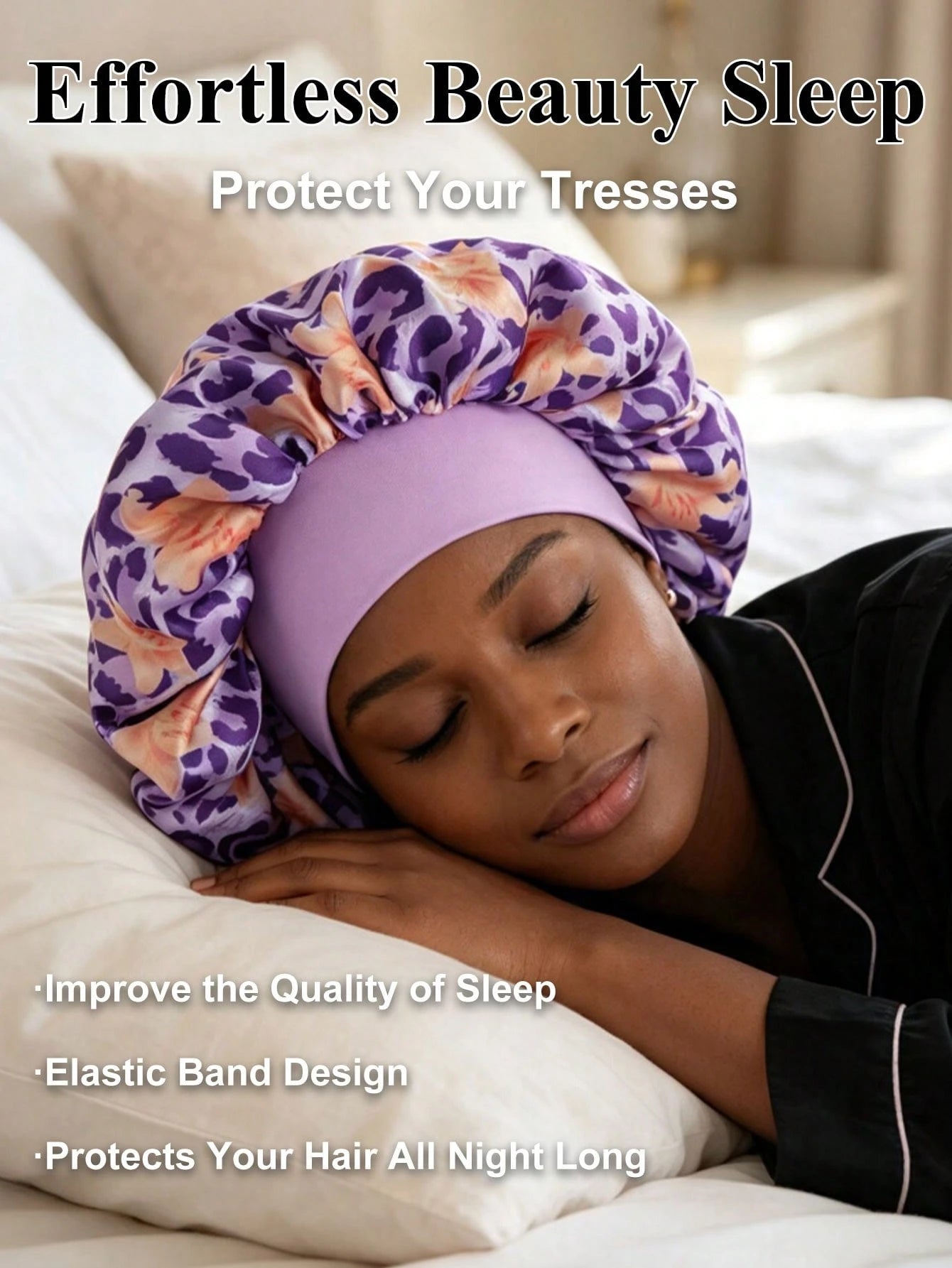Leopard & Floral Print Satin Wide Band Bonnet, Silky Hair Sleep Cap For Natural Hair, Curly Hair, Braids, Night Turban Head Wrap