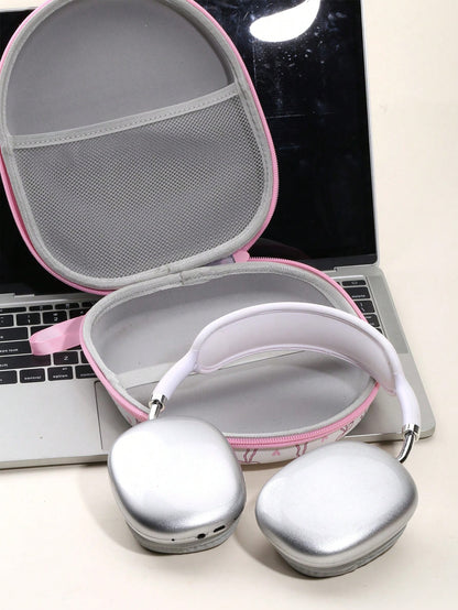 Leopard Print Pink Earphone Storage Bag & Protective Case, Hard Shell Storage Box With Soft Lining, Mesh Pocket, Portable Travel Storage Box, Compatible With Apple Earphones