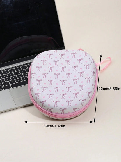 Leopard Print Pink Earphone Storage Bag & Protective Case, Hard Shell Storage Box With Soft Lining, Mesh Pocket, Portable Travel Storage Box, Compatible With Apple Earphones