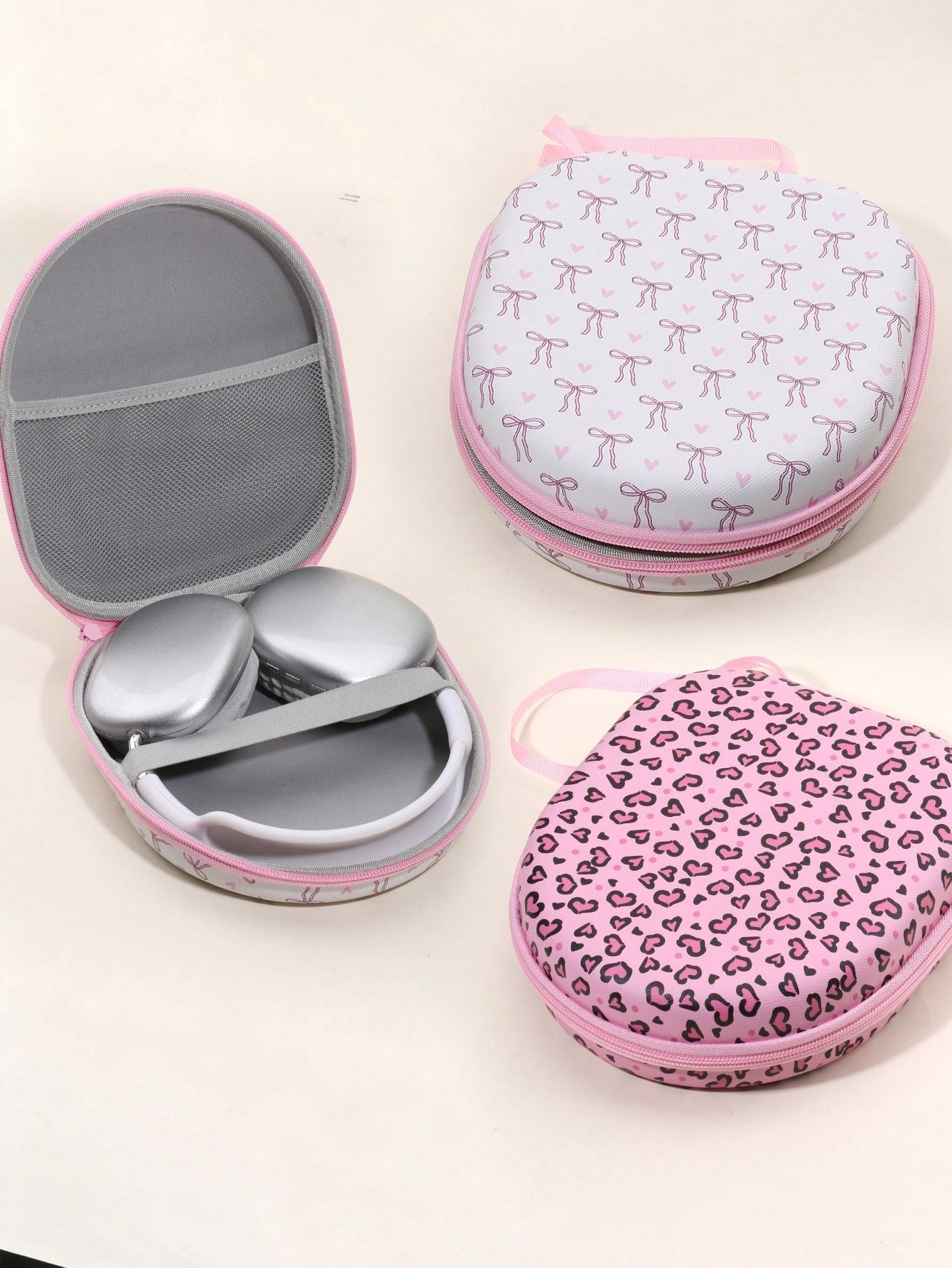 Leopard Print Pink Earphone Storage Bag & Protective Case, Hard Shell Storage Box With Soft Lining, Mesh Pocket, Portable Travel Storage Box, Compatible With Apple Earphones