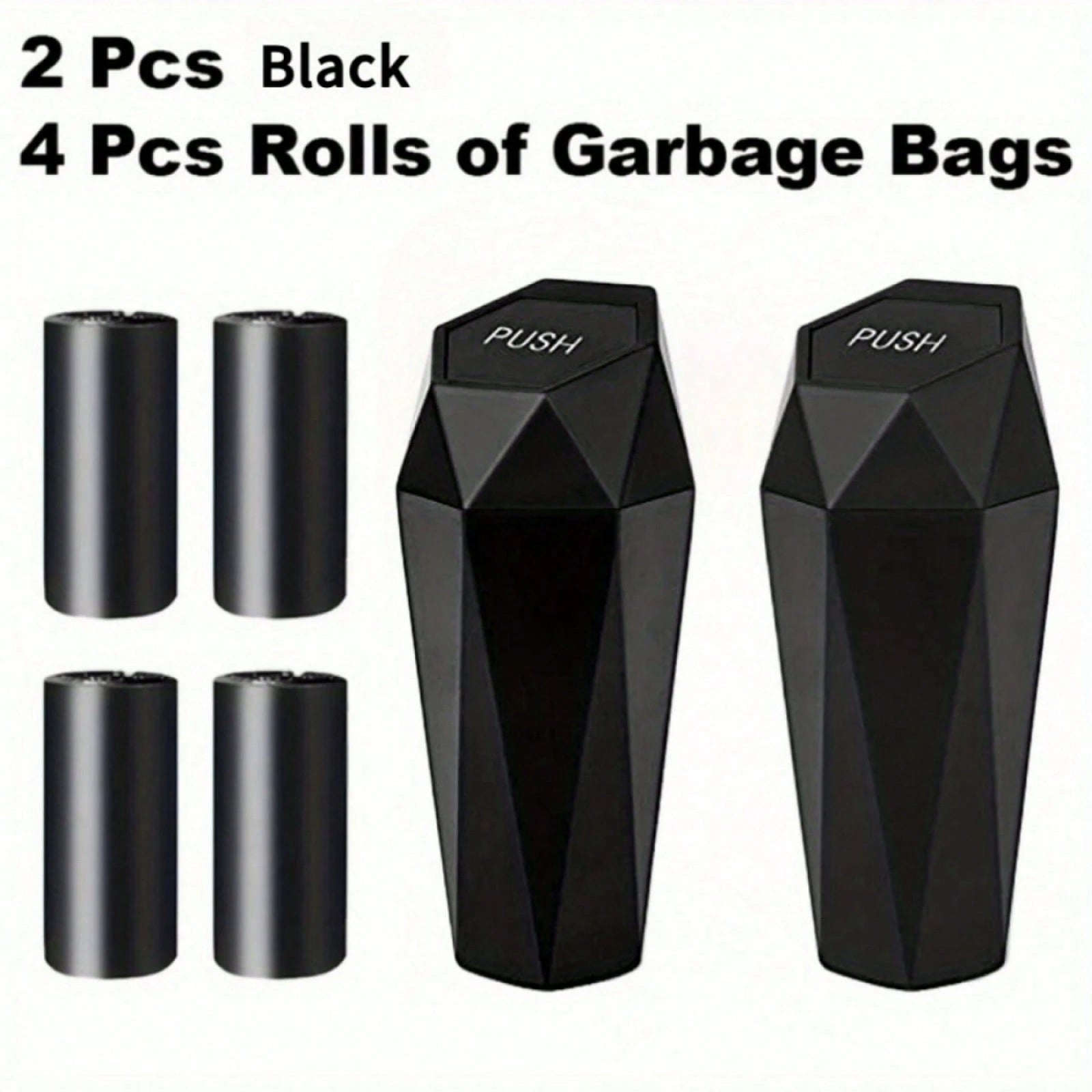 Let's Break It Down.2 Cans + 4 Rolls = 60 Bags.That's The Equation For A Cleaner Car.Creative Mini Diamond Car Trash Can Set- One-Button, Stylish, Fits Cars, Trucks & SUVs.