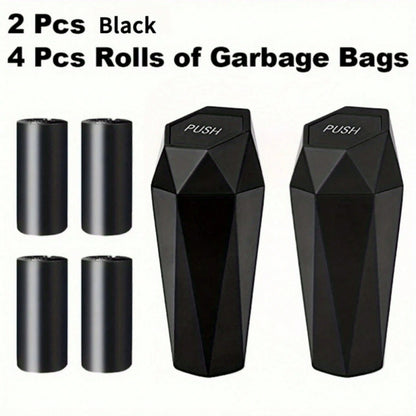 Let's Break It Down.2 Cans + 4 Rolls = 60 Bags.That's The Equation For A Cleaner Car.Creative Mini Diamond Car Trash Can Set- One-Button, Stylish, Fits Cars, Trucks & SUVs.