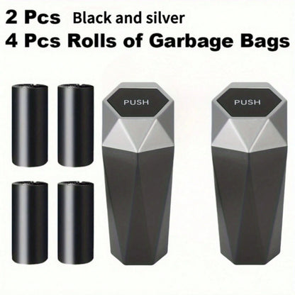 Let's Break It Down.2 Cans + 4 Rolls = 60 Bags.That's The Equation For A Cleaner Car.Creative Mini Diamond Car Trash Can Set- One-Button, Stylish, Fits Cars, Trucks & SUVs.