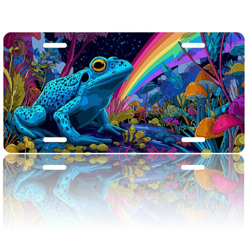 License Plates, Blue Frog In A Colorful Personalized Front Plates License Rust-Proof Stainless Steel Car License Plate Cover Vanity Car Tags For Men Women,12.2" X 6.2"