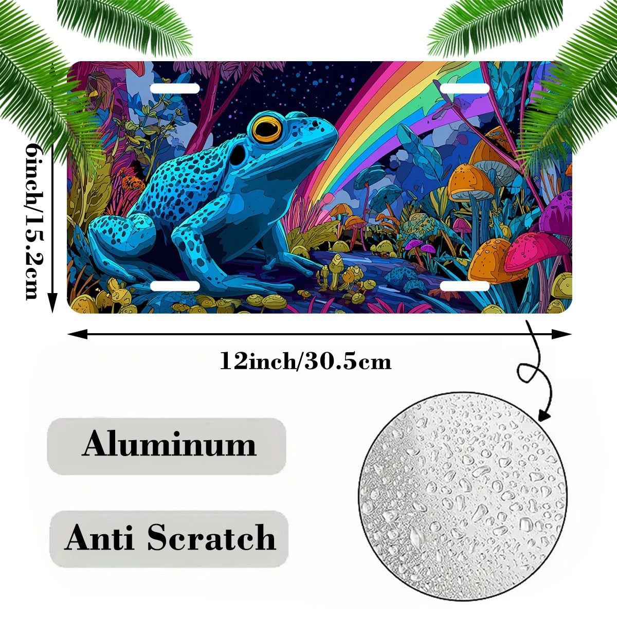 License Plates, Blue Frog In A Colorful Personalized Front Plates License Rust-Proof Stainless Steel Car License Plate Cover Vanity Car Tags For Men Women,12.2" X 6.2"
