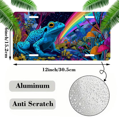 License Plates, Blue Frog In A Colorful Personalized Front Plates License Rust-Proof Stainless Steel Car License Plate Cover Vanity Car Tags For Men Women,12.2" X 6.2"