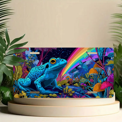 License Plates, Blue Frog In A Colorful Personalized Front Plates License Rust-Proof Stainless Steel Car License Plate Cover Vanity Car Tags For Men Women,12.2" X 6.2"