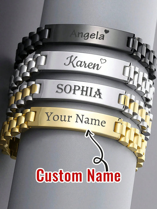 LICVIC Custom Men's Bracelet, Personalized Stainless Steel Bracelet, Customized Couple Bracelet, Customizable Jewelry, Birthday, Wedding, Valentine's Gift