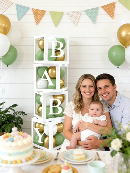Light Green Balloon Decoration Box Suitable For Baby Boys And Girls, Includes "BABY" Letters And 30 Green, White, And Gold Balloons, Perfect For Jungle Adventure Animal Theme Birthday Parties, Proms A