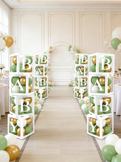 Light Green Balloon Decoration Box Suitable For Baby Boys And Girls, Includes "BABY" Letters And 30 Green, White, And Gold Balloons, Perfect For Jungle Adventure Animal Theme Birthday Parties, Proms A