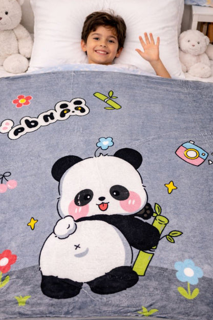 Lightweight Soft Plush Velvet Fleece 2 way Printed Blanket for 1 -7 Year Olds - Panda