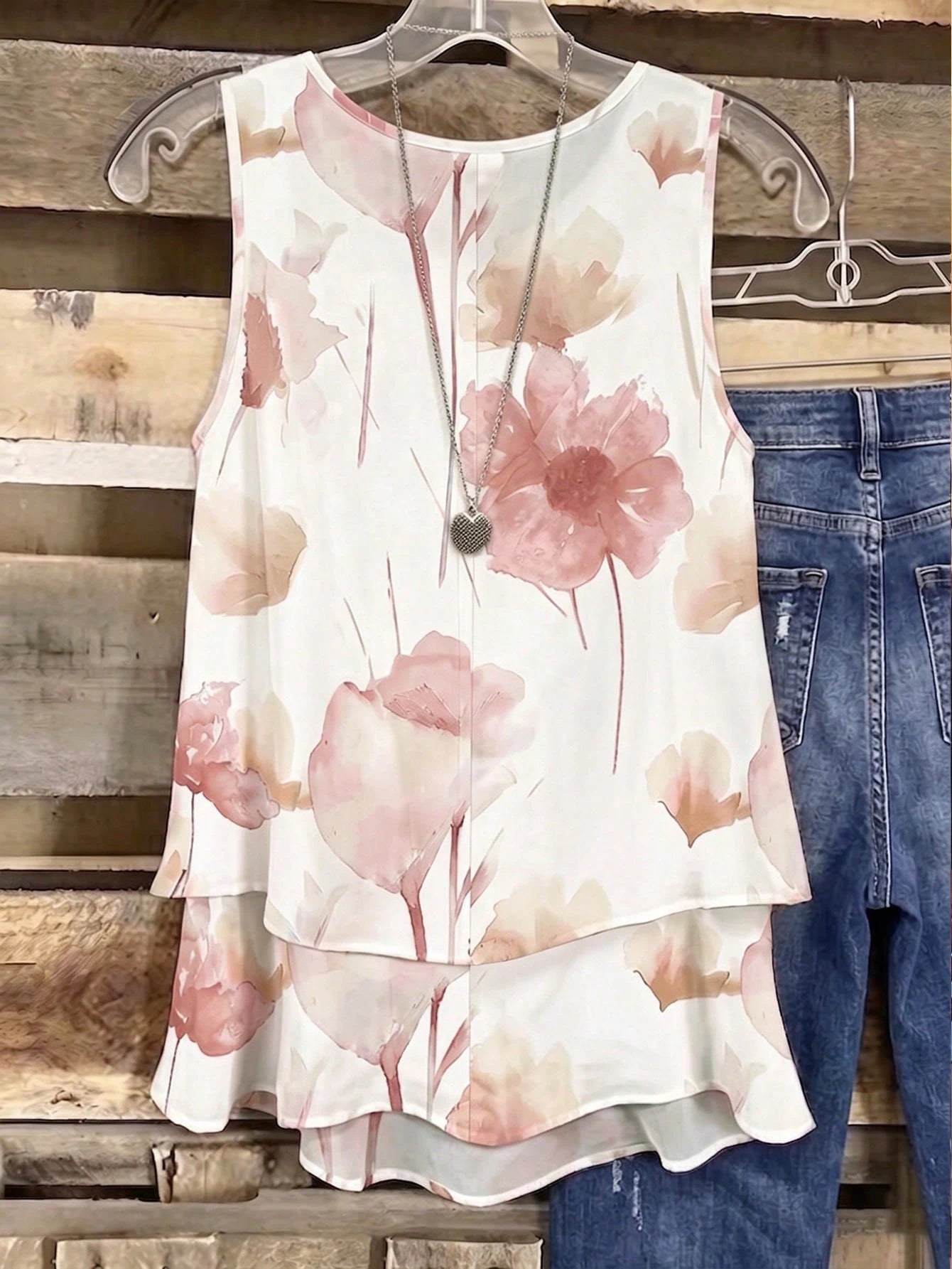 Linhara Plus Size Lightweight Luxury High-End Fresh Print Double Layer Camisole Tank Top Summer Casual Outing Party Top