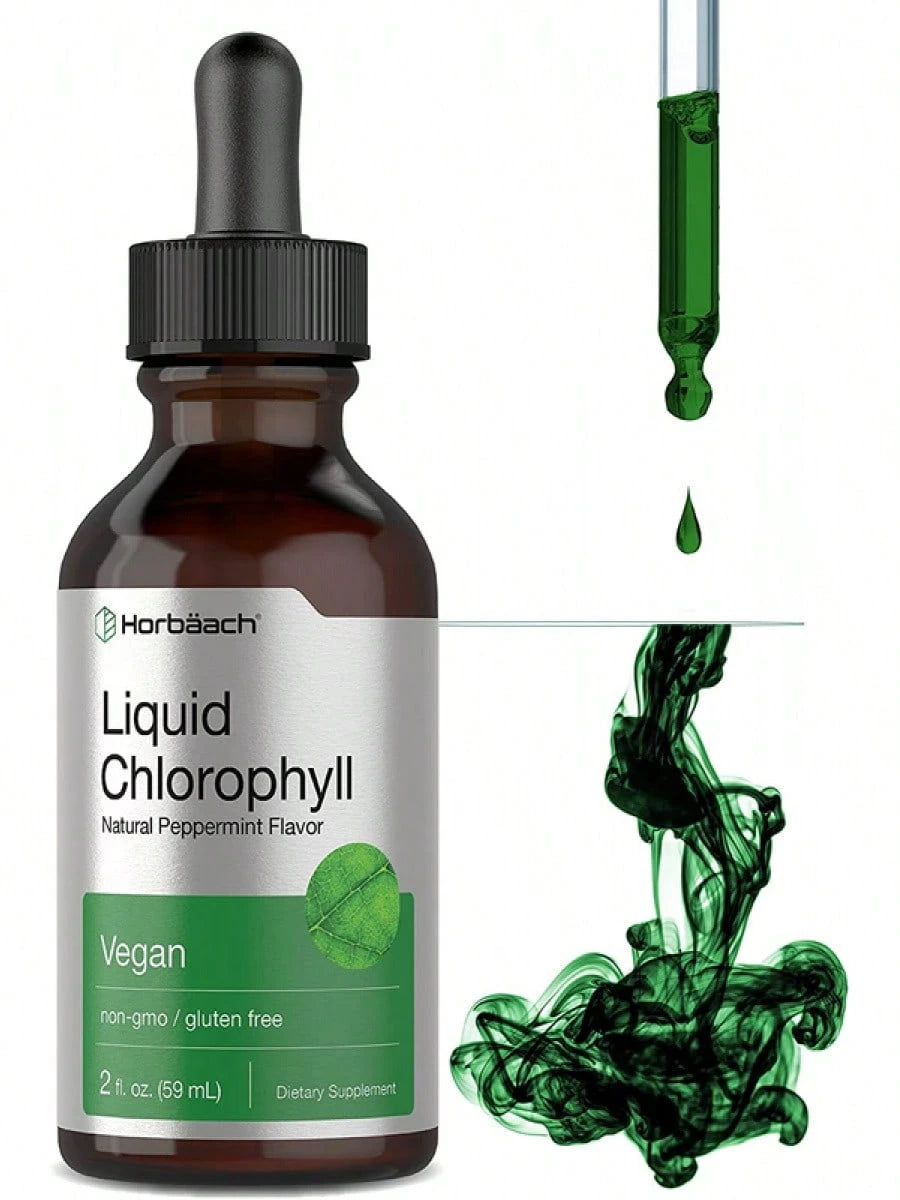 Liquid Chlorophyll Drops 2 Oz, Non-GMO, Natural Peppermint Flavor, By Horbaach