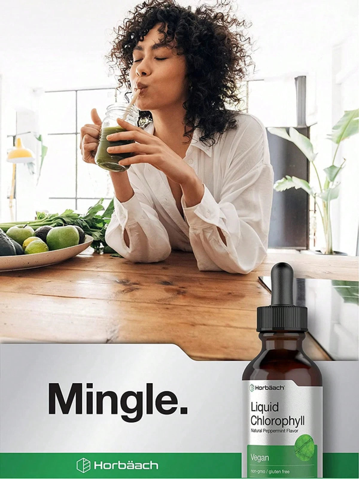 Liquid Chlorophyll Drops 2 Oz, Non-GMO, Natural Peppermint Flavor, By Horbaach