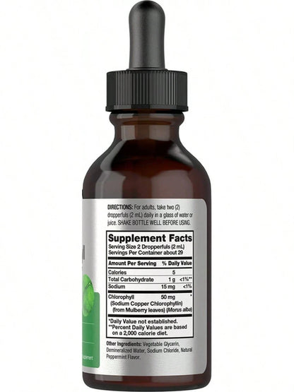Liquid Chlorophyll Drops 2 Oz, Non-GMO, Natural Peppermint Flavor, By Horbaach