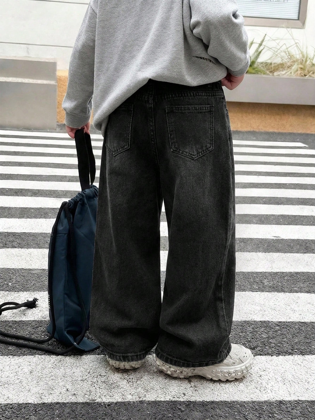 Little Byeori Young Boy Casual Black Denim Loose Fit Pants With Slant Pockets