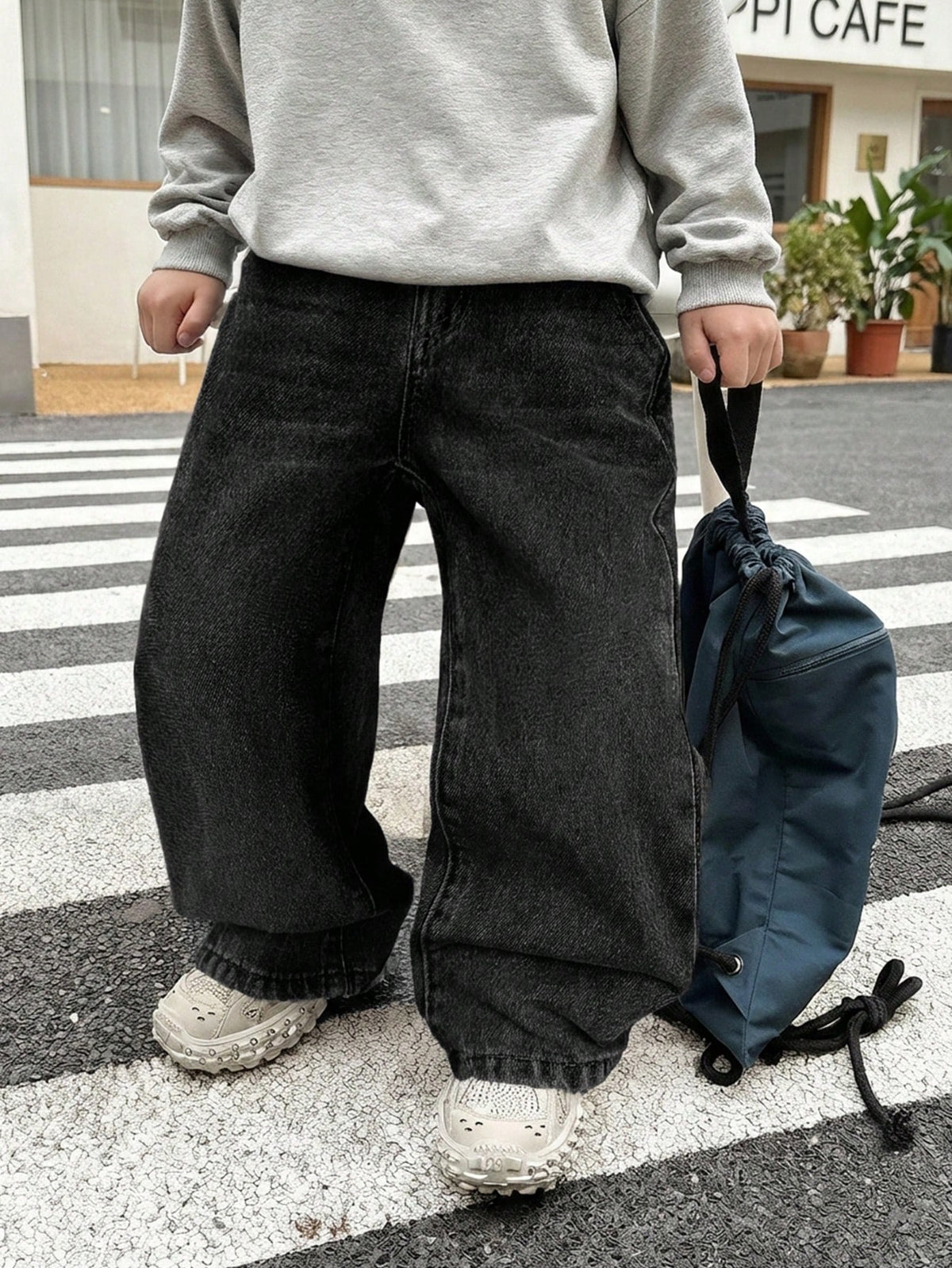 Little Byeori Young Boy Casual Black Denim Loose Fit Pants With Slant Pockets