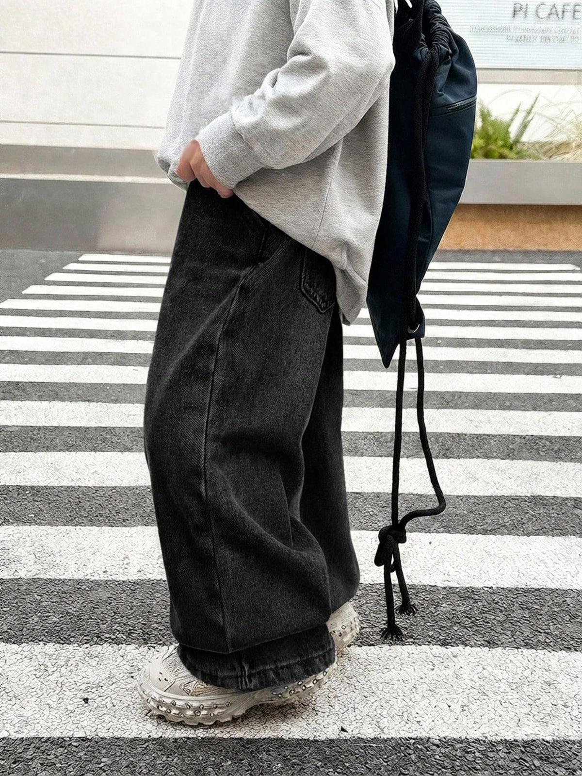 Little Byeori Young Boy Casual Black Denim Loose Fit Pants With Slant Pockets