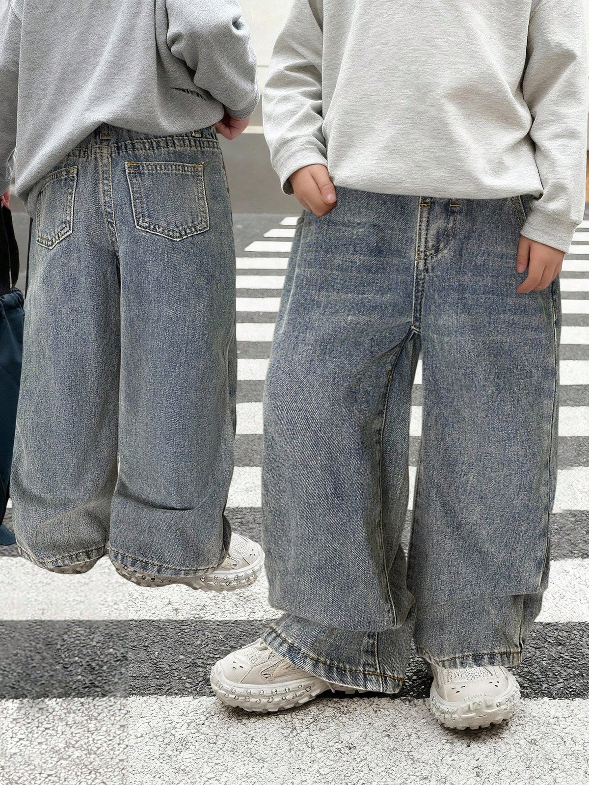 Little Byeori Young Boy Casual Black Denim Loose Fit Pants With Slant Pockets