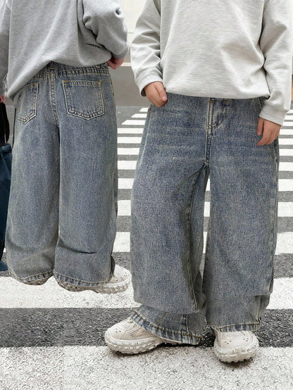 Little Byeori Young Boy Casual Black Denim Loose Fit Pants With Slant Pockets