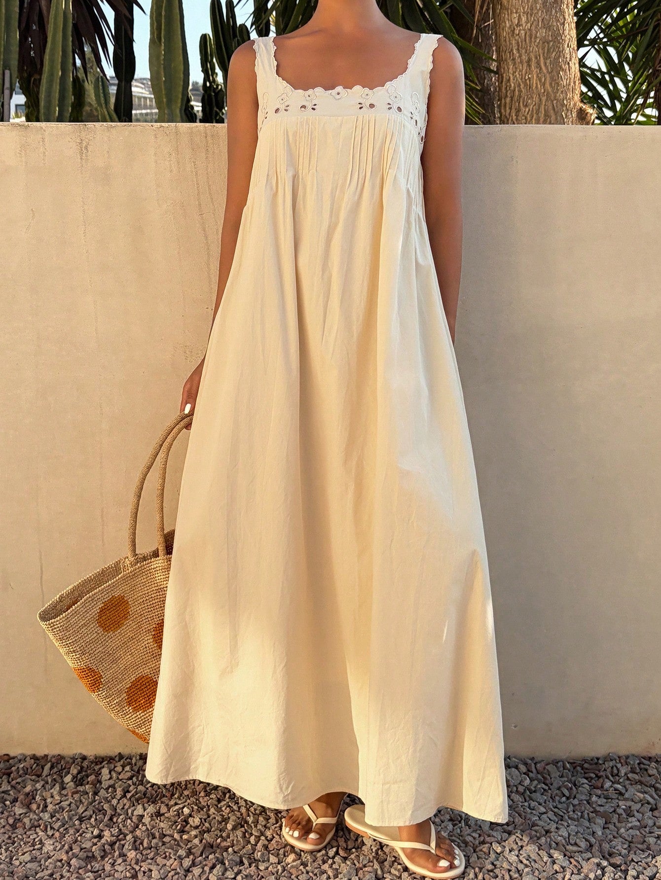 Livesso Women's Summer Holiday Elegant Party Easter All Cotton Loose Sleeveless Midi Dress