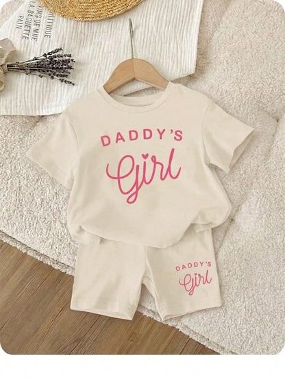 LMoss Kids Baby Girl Casual Minimalist Short Sleeve Shorts Set, Suitable For Summer