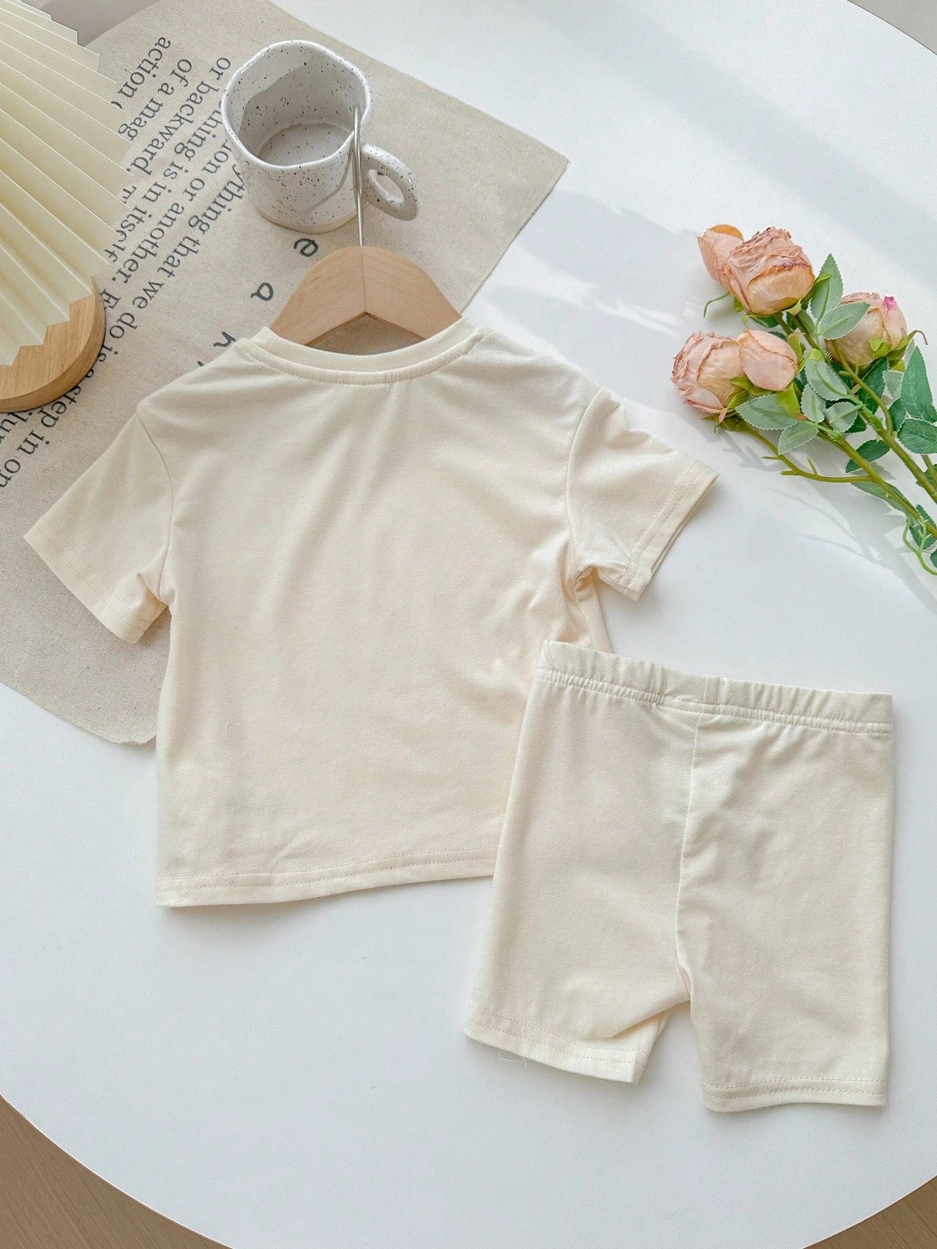 LMoss Kids Baby Girl Casual Minimalist Short Sleeve Shorts Set, Suitable For Summer