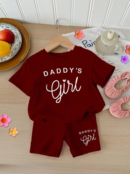 LMoss Kids Baby Girl Casual Minimalist Short Sleeve Shorts Set, Suitable For Summer