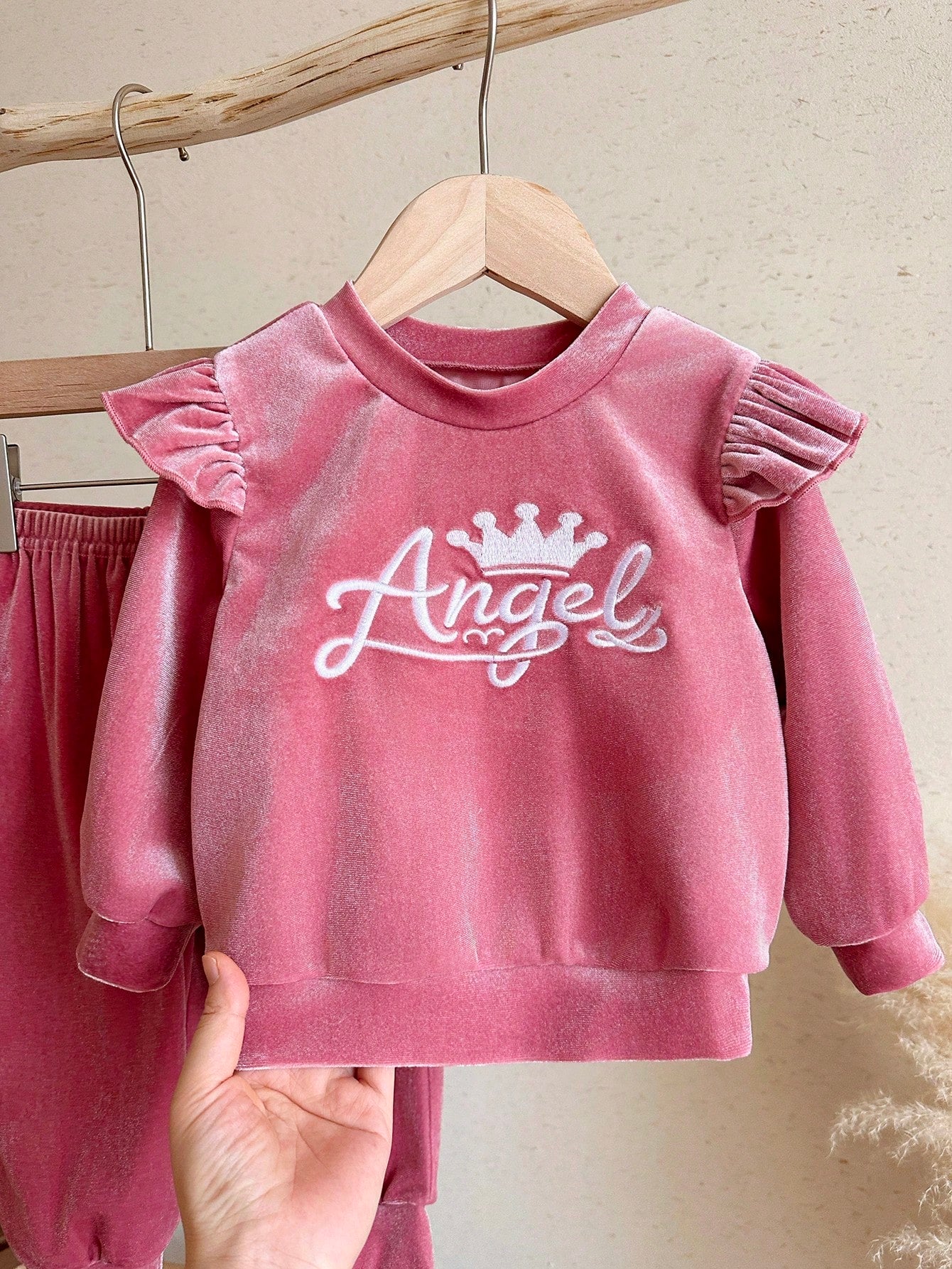 LMoss Kids Baby Girl Letter Print Flutter Sleeve Long Sleeve T-Shirt And Pants Casual Everyday Set