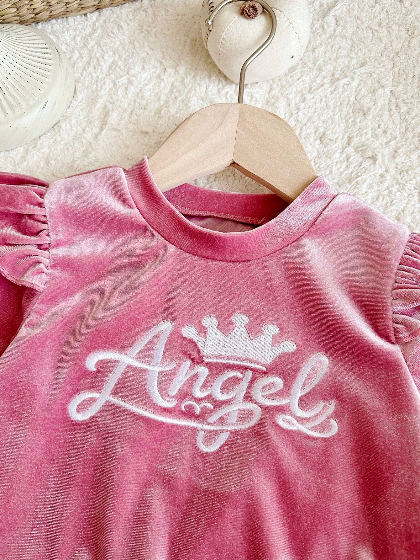 LMoss Kids Baby Girl Letter Print Flutter Sleeve Long Sleeve T-Shirt And Pants Casual Everyday Set