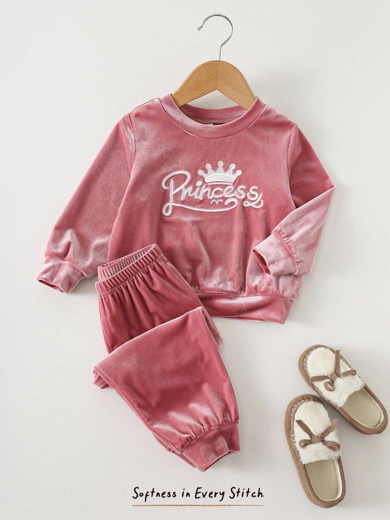 LMoss Kids Baby Girl Letter Print Flutter Sleeve Long Sleeve T-Shirt And Pants Casual Everyday Set