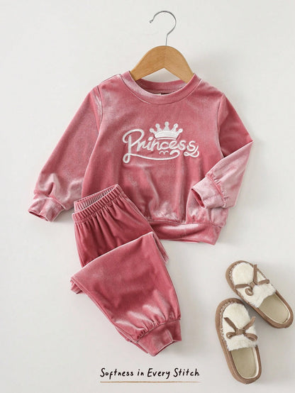 LMoss Kids Baby Girl Letter Print Flutter Sleeve Long Sleeve T-Shirt And Pants Casual Everyday Set
