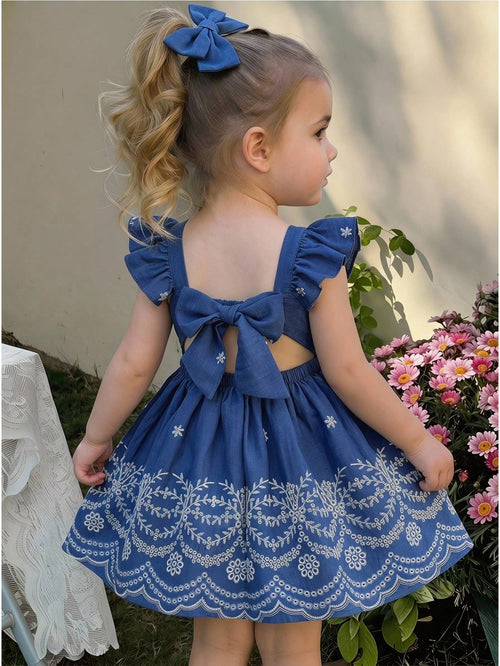 LMoss Kids LMoss Baby Girl Woven Ditsy Floral Square Collar Ruffle Hem Casual Dress