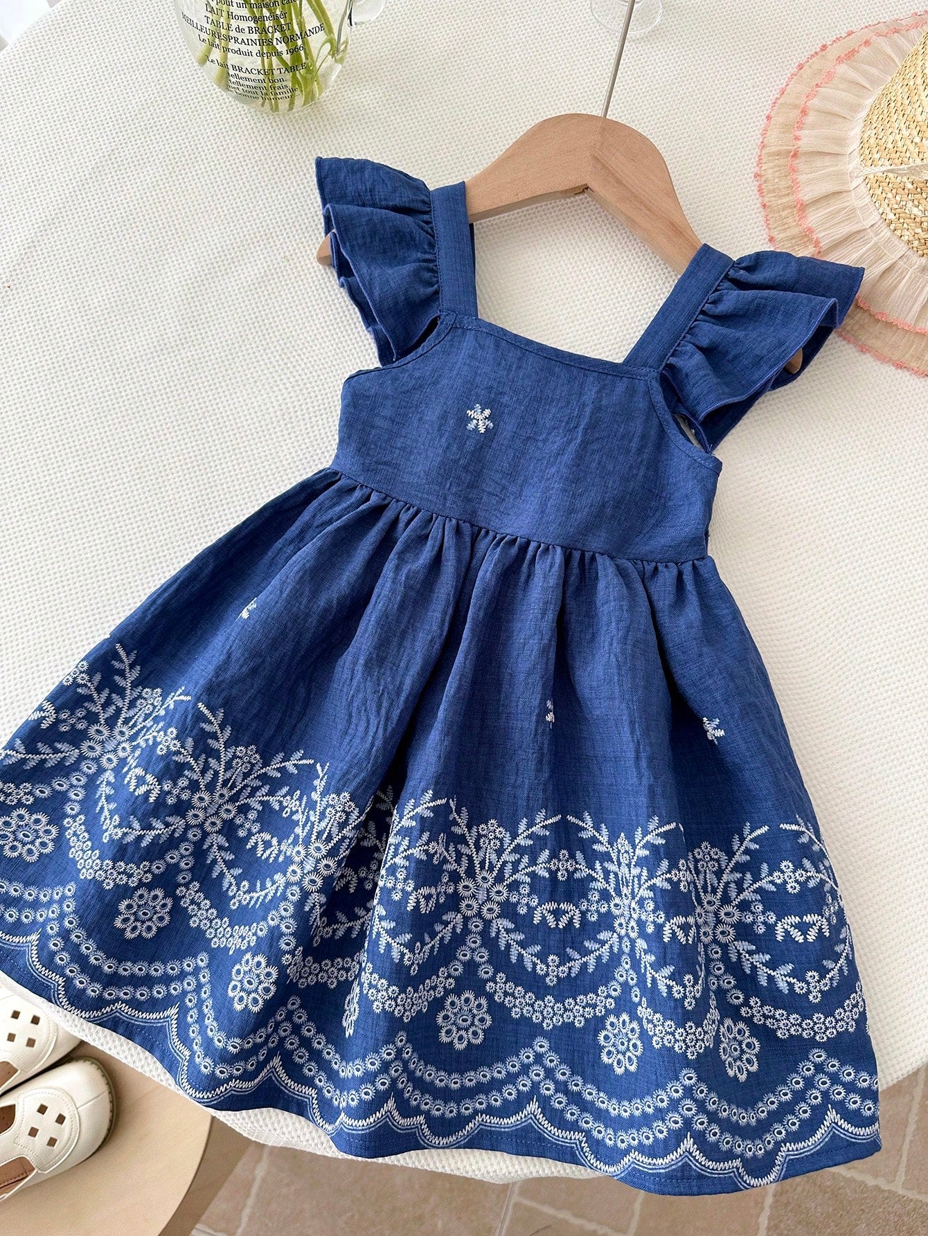 LMoss Kids LMoss Baby Girl Woven Ditsy Floral Square Collar Ruffle Hem Casual Dress