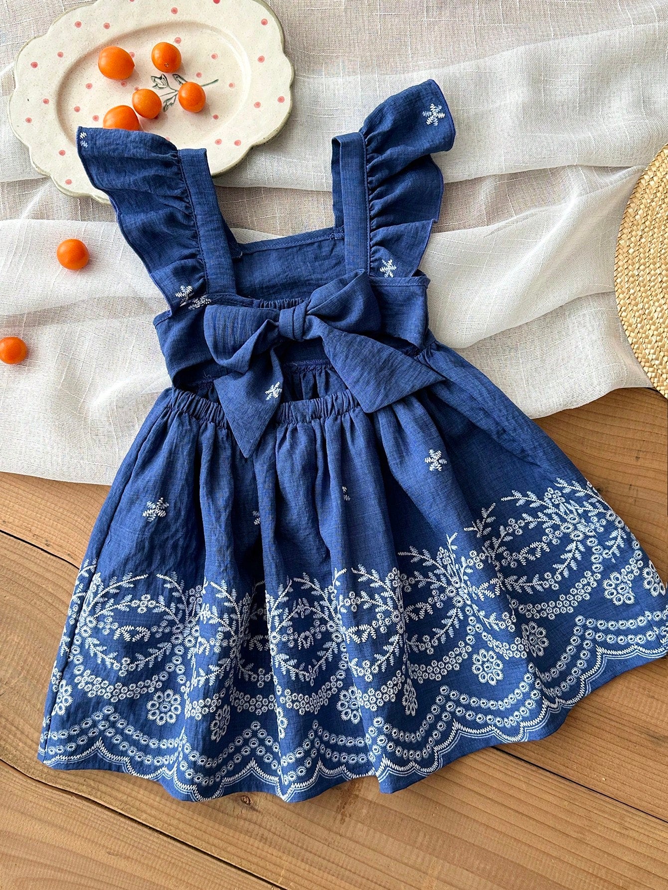 LMoss Kids LMoss Baby Girl Woven Ditsy Floral Square Collar Ruffle Hem Casual Dress