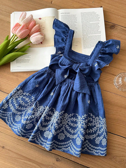 LMoss Kids LMoss Baby Girl Woven Ditsy Floral Square Collar Ruffle Hem Casual Dress