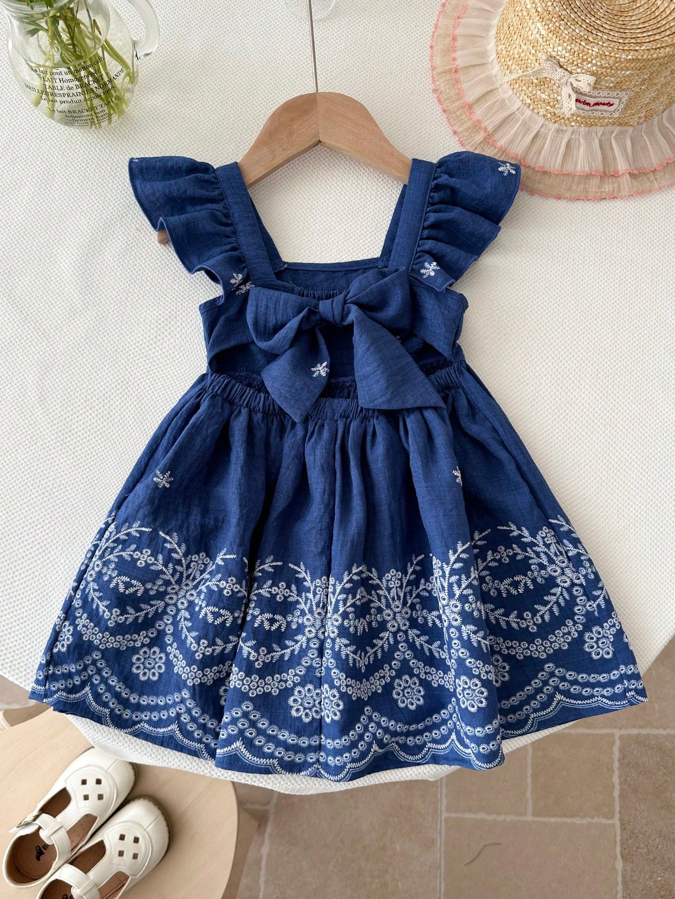 LMoss Kids LMoss Baby Girl Woven Ditsy Floral Square Collar Ruffle Hem Casual Dress