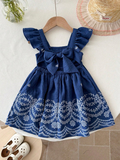 LMoss Kids LMoss Baby Girl Woven Ditsy Floral Square Collar Ruffle Hem Casual Dress