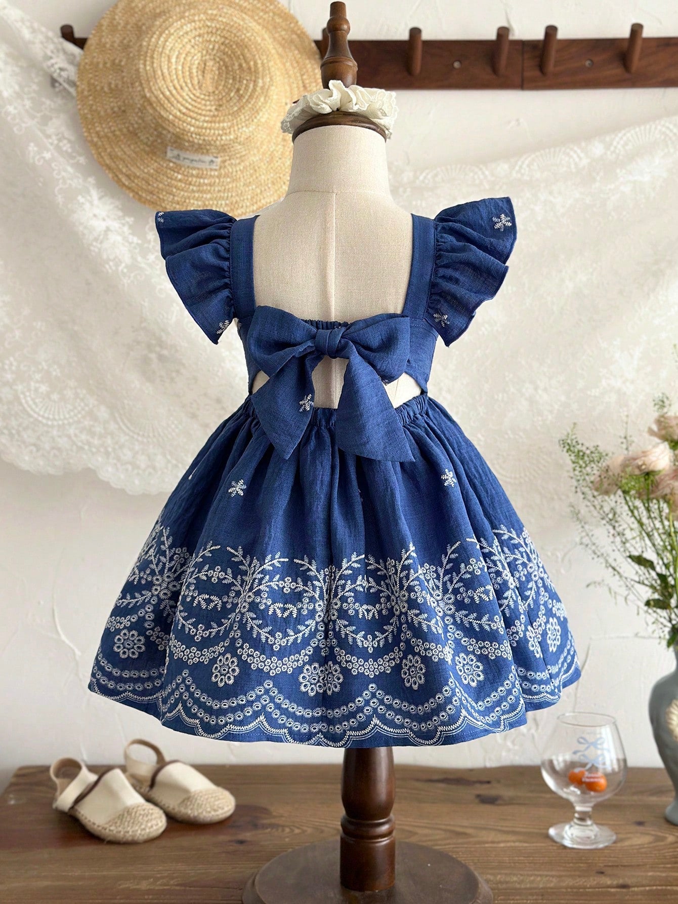 LMoss Kids LMoss Baby Girl Woven Ditsy Floral Square Collar Ruffle Hem Casual Dress
