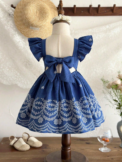 LMoss Kids LMoss Baby Girl Woven Ditsy Floral Square Collar Ruffle Hem Casual Dress