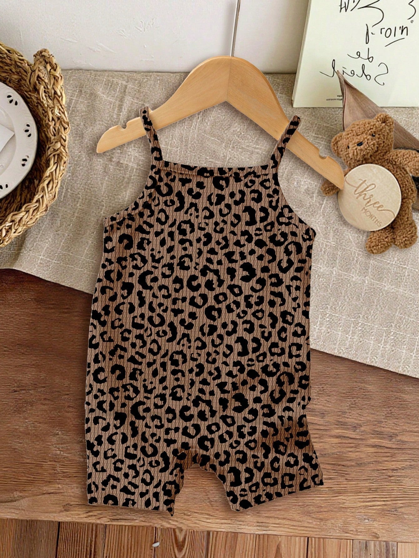 LMoss Kids [Random 5pcs, Send 1pc]Vintage Cute Leopard Print Series, Chill Chill, Baby Girl Casual Camisole Romper Shorts Suitable For Spring And Summer