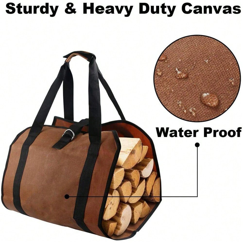 Log Carrier Bag, Durable Wood Tote With Handles, Heavy Duty Log Carrier For Firewood, Firewood Bag For Indoor Outdoor, Camping Trip Christmas Gift, Brown