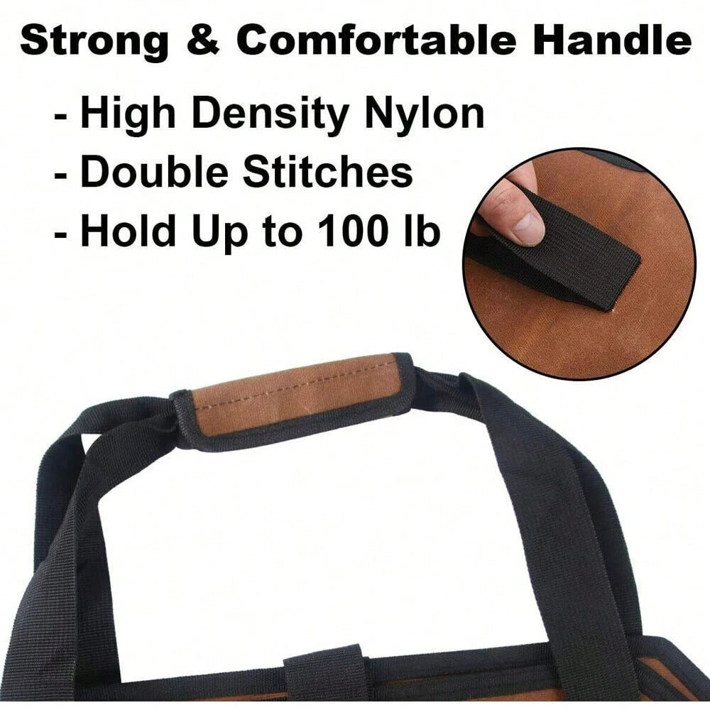 Log Carrier Bag, Durable Wood Tote With Handles, Heavy Duty Log Carrier For Firewood, Firewood Bag For Indoor Outdoor, Camping Trip Christmas Gift, Brown
