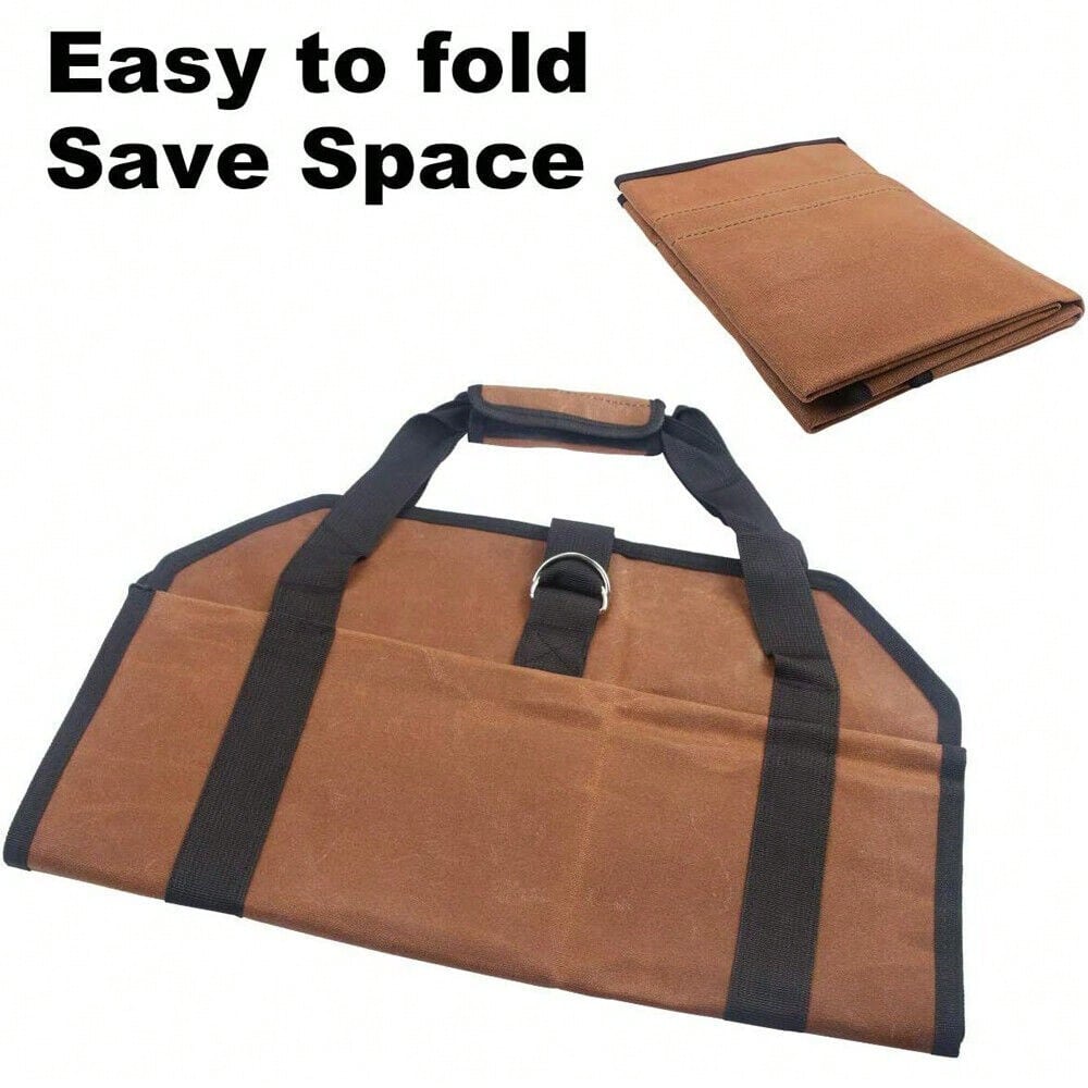 Log Carrier Bag, Durable Wood Tote With Handles, Heavy Duty Log Carrier For Firewood, Firewood Bag For Indoor Outdoor, Camping Trip Christmas Gift, Brown