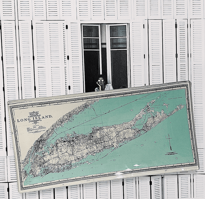 Long Island Sea Coast Map Decoupage Glass Tray - Ben's Garden