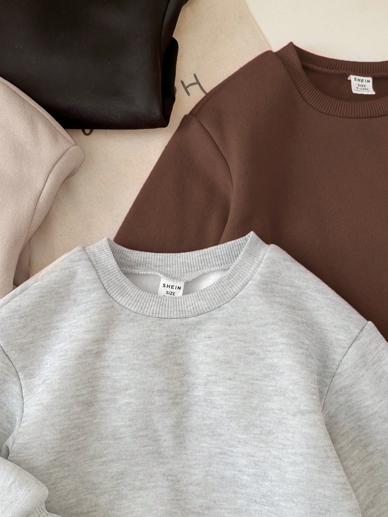 Loomiva 4pcs/Set Cute Solid Color Thermal Lined Long Sleeve Sweatshirt, Versatile For Baby Girls, Autumn & Winter