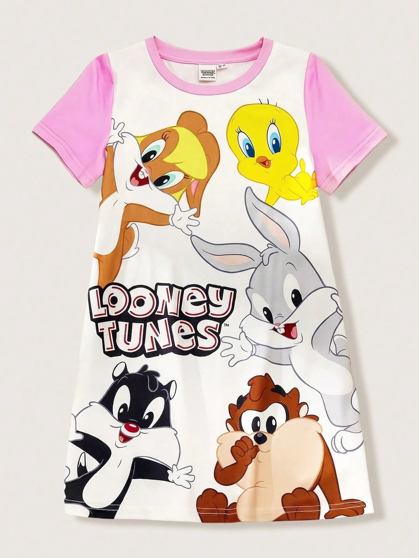 LOONEY TUNES X Baby Girl Cute Cartoon Print Round Neck Short Sleeve Loungewear Nightgown