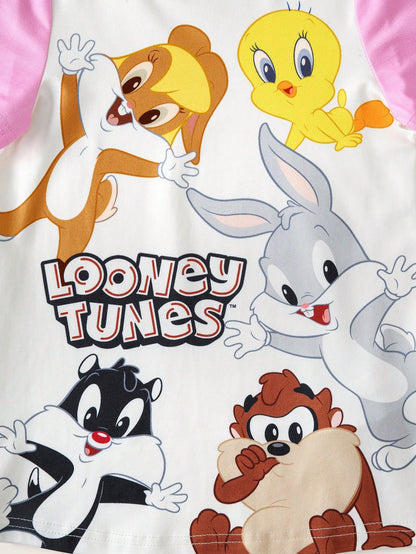 LOONEY TUNES X Baby Girl Cute Cartoon Print Round Neck Short Sleeve Loungewear Nightgown