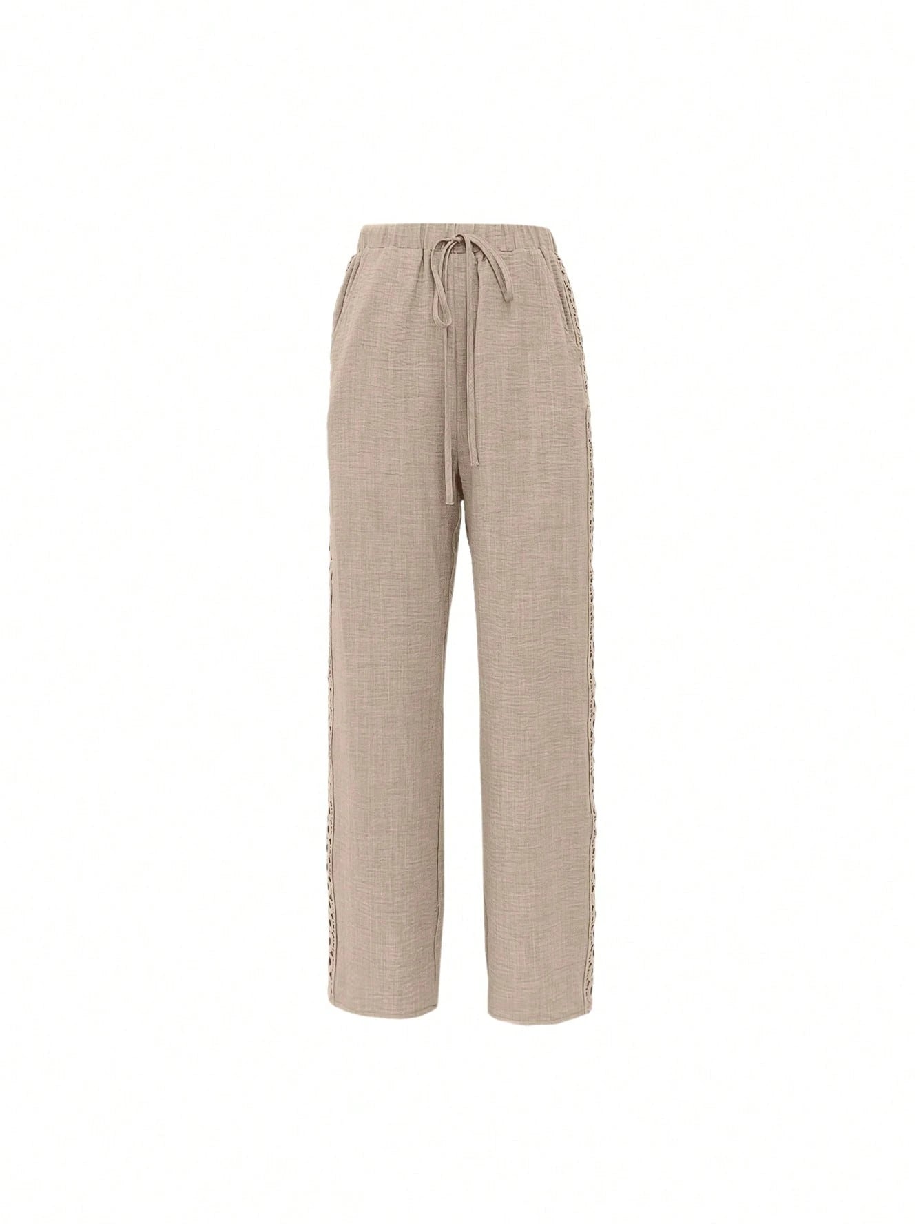 Louniche Women's Casual Side Lace Solid Denim Effect Long Pants Fall Cloth For Women