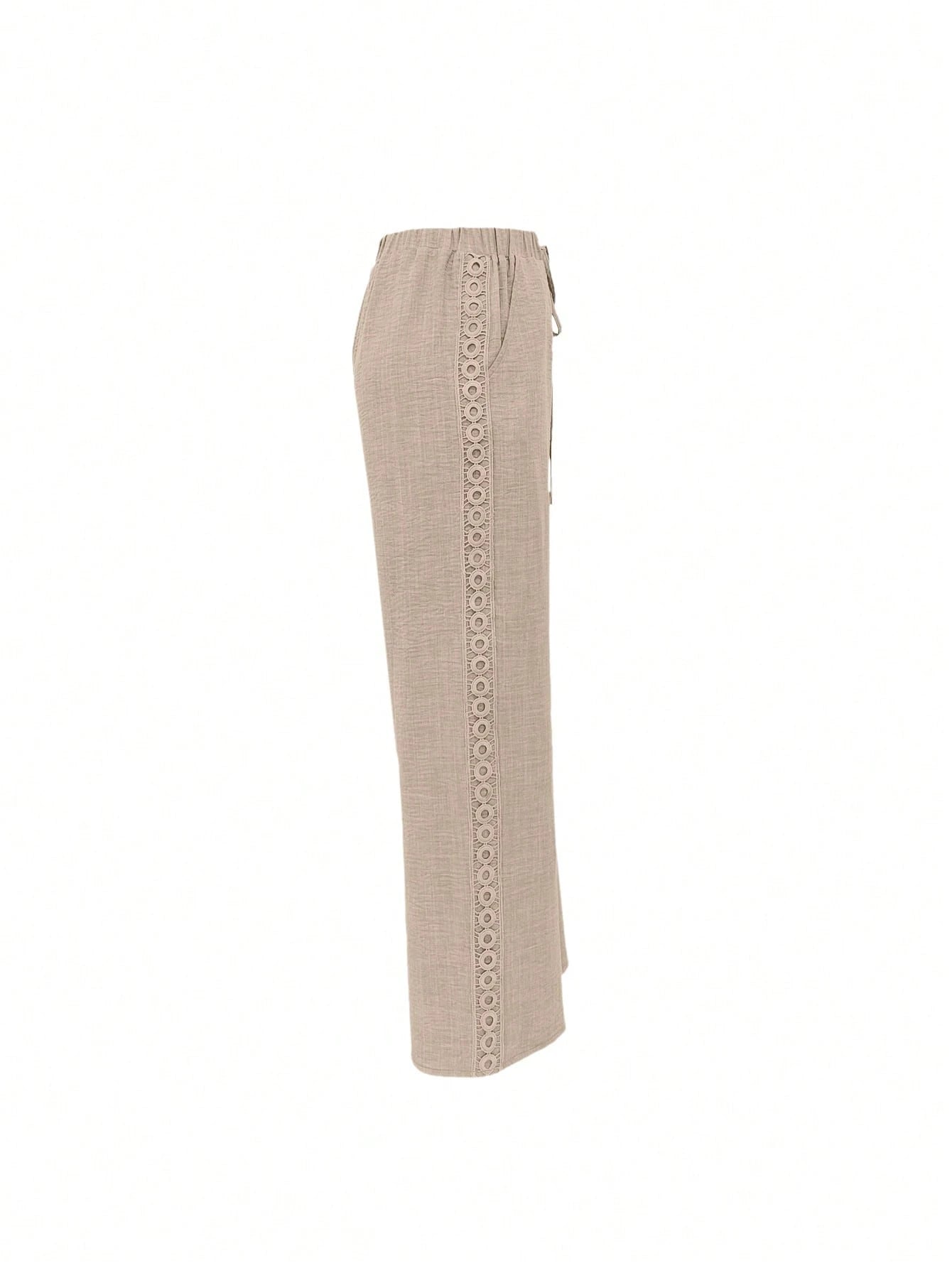 Louniche Women's Casual Side Lace Solid Denim Effect Long Pants Fall Cloth For Women